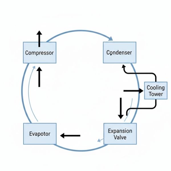 Sơ đồ nguyên lý hoạt động của hệ thống Chiller giải nhiệt nước